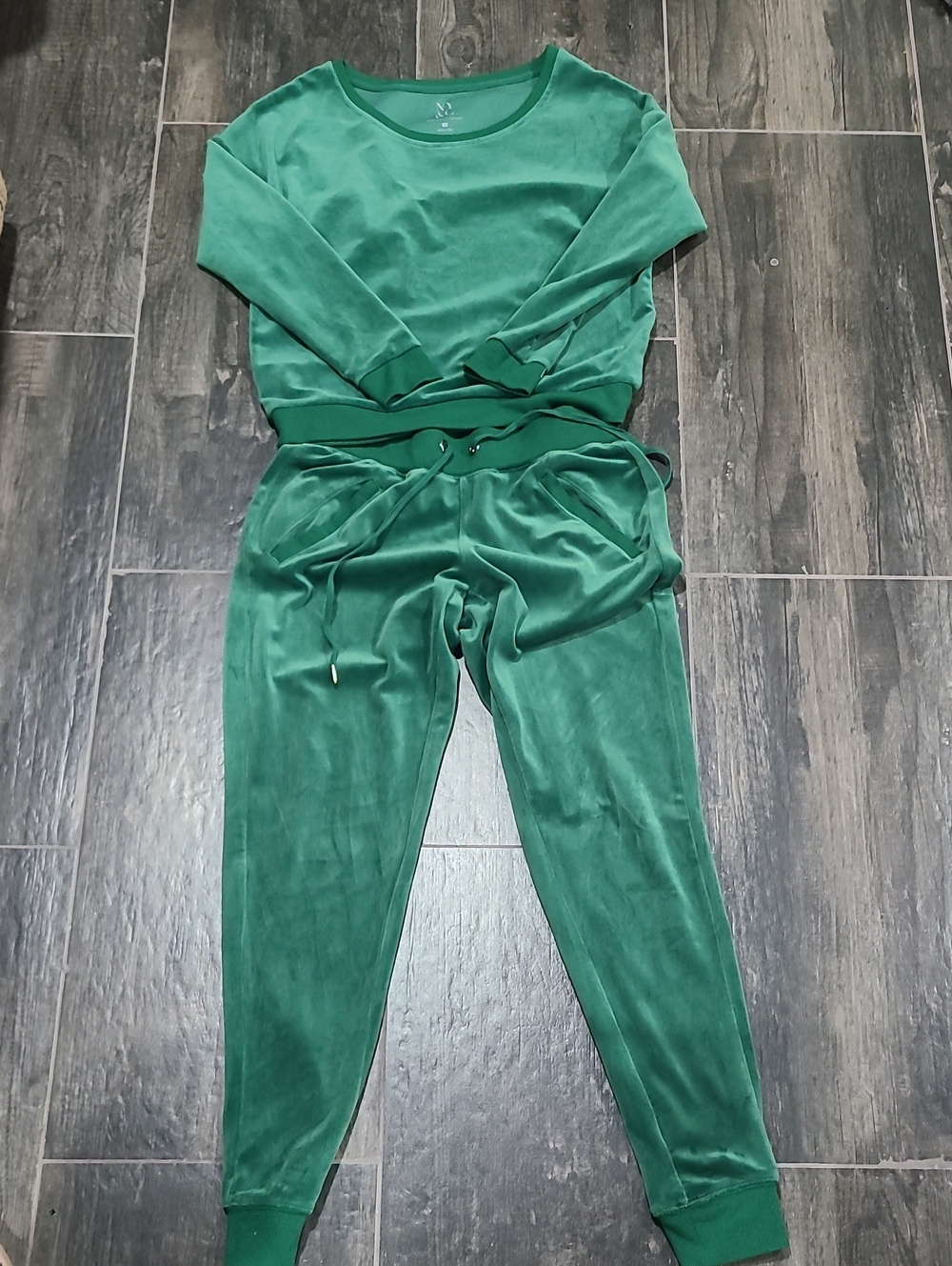 New York & Company Green Velour Joggers Set